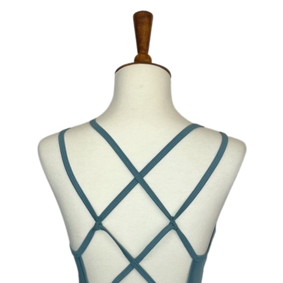 Dusty Blue Double Strap Criss Cross Backless Padded Sports Bra - Picture 12 of 14